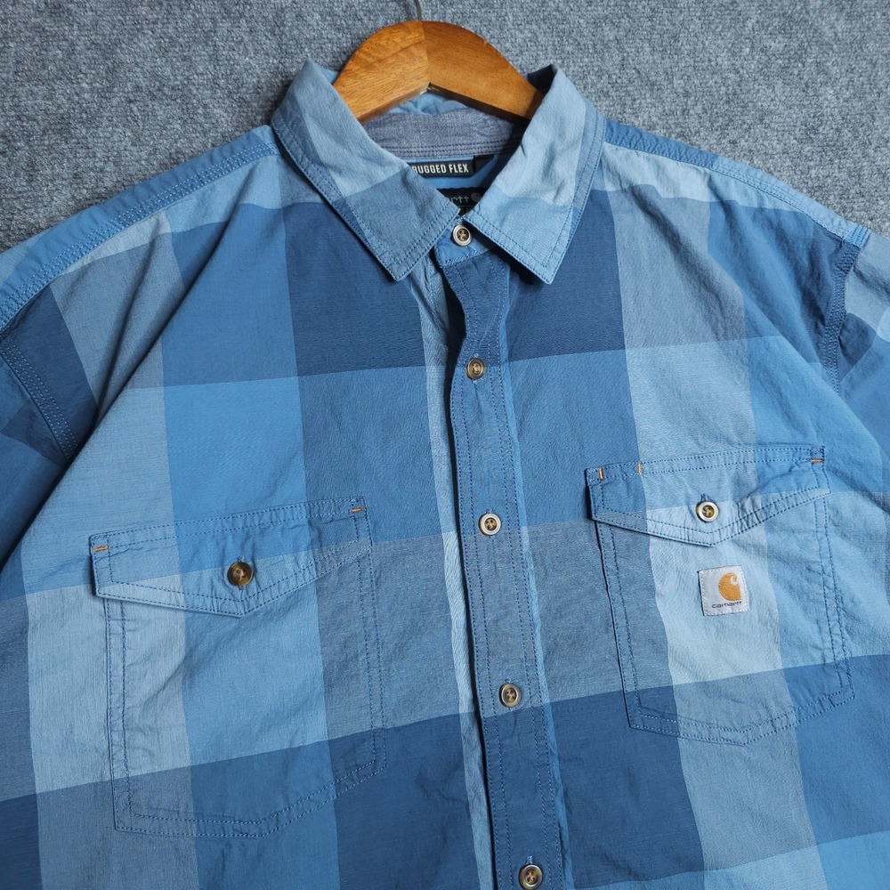 Carhartt Shirt Mens 2XL Tall Blue Plaid Relaxed Fit Rugged‎ Flex Lightweight